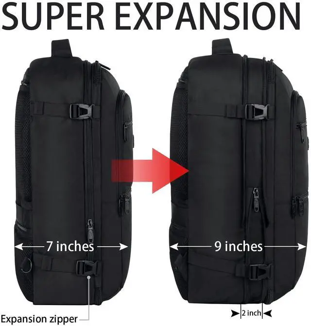 Alt view image 3 of 5 - Vancropak Carry On Backpack, 50L Expandable Extra Large Travel Backpack, Flight Approved Water Resistant Luggage Suitcase Daypack, Lightweight Business Overnight Weekender Bag for Men & Women, Black