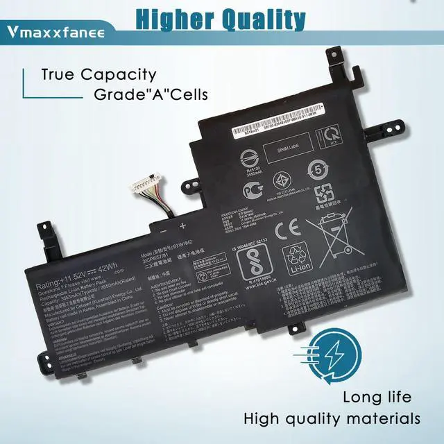 Alt view image 3 of 5 - B31N1842 42Wh Laptop Battery Replacement for ASUS VivoBook S15 S531FA S531FL K531FA K531FL X531FA X531FL M513IA M513UA K513EA F513EA F513EP S513EA S513EP S513EQ V531FA V531FL X513EA X513EPI 10 001