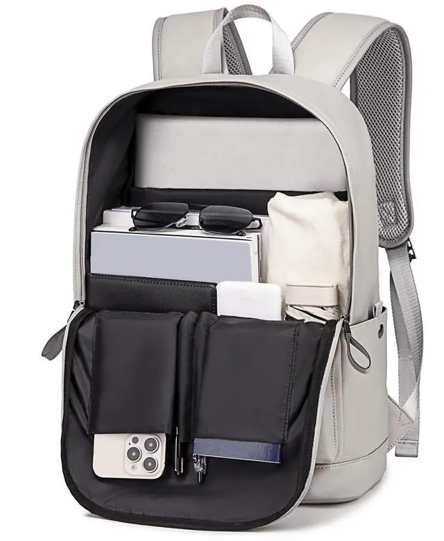 Alt view image 2 of 5 - weiatas Leather Laptop Backpack for Men Women Work, Lightweight School Backpack Bookbag for College Students, Waterproof Casual Daypack Travel Computer Backpack fits 15.6 (Grey)