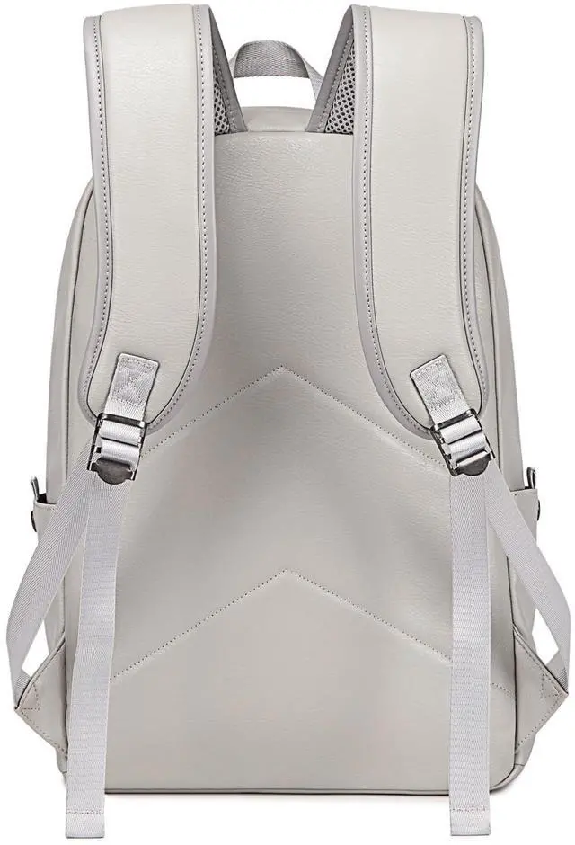 Alt view image 4 of 5 - weiatas Leather Laptop Backpack for Men Women Work, Lightweight School Backpack Bookbag for College Students, Waterproof Casual Daypack Travel Computer Backpack fits 15.6 (Grey)