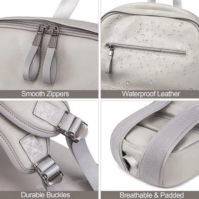 Alt view image 5 of 5 - weiatas Leather Laptop Backpack for Men Women Work, Lightweight School Backpack Bookbag for College Students, Waterproof Casual Daypack Travel Computer Backpack fits 15.6 (Grey)