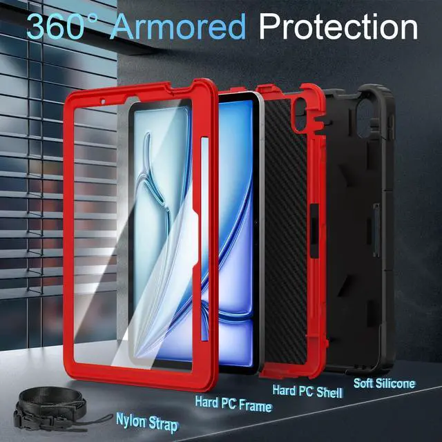 Alt view image 2 of 5 - WESOROL Case for iPad Air 11 Inch M2/M3 (2024/2025), iPad Air 5th/4th Generation Case 10.9 Inch,Heavy Duty Shockproof for Kids Friendly iPad Cover Air 11 Inch with Screen Protector,Black Red