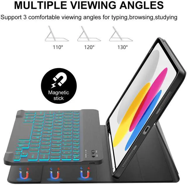 Alt view image 4 of 5 - WINCHKING Backlit Keyboard Case for iPad A16 2025 11th/10th 2022 Generation (11-inch/10.9),7-Color Backlit,Detachable Wireless Keyboard with Bulit-in Pencil Holder Multi-Angle Protective Cover(Black)