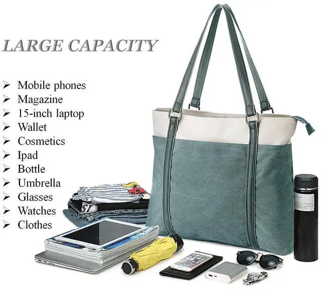 Alt view image 5 of 5 - Wxnow Laptop Tote Bag for Women, Large Canvas Work Bags, 15.6 Inch Computer Briefcase Shoulder Bag for Office, Business, Travel, School Brown
