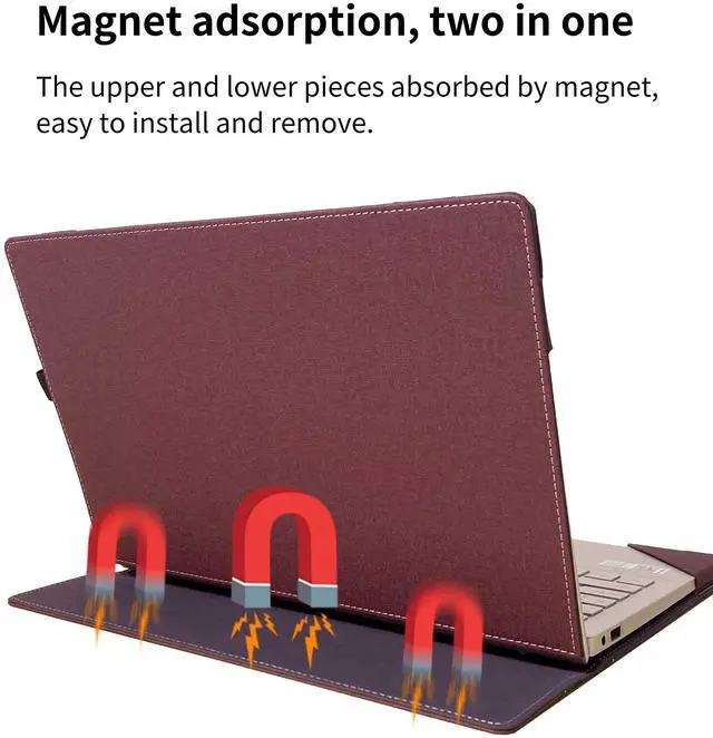 Alt view image 3 of 5 - Laptop Case for Microsoft Surface Laptop 7 15" (2024 Released), Detachable Notebook Sleeve, Computer Bag Protective Cover PU Shell with Heat Dissipation Hole (Wine)