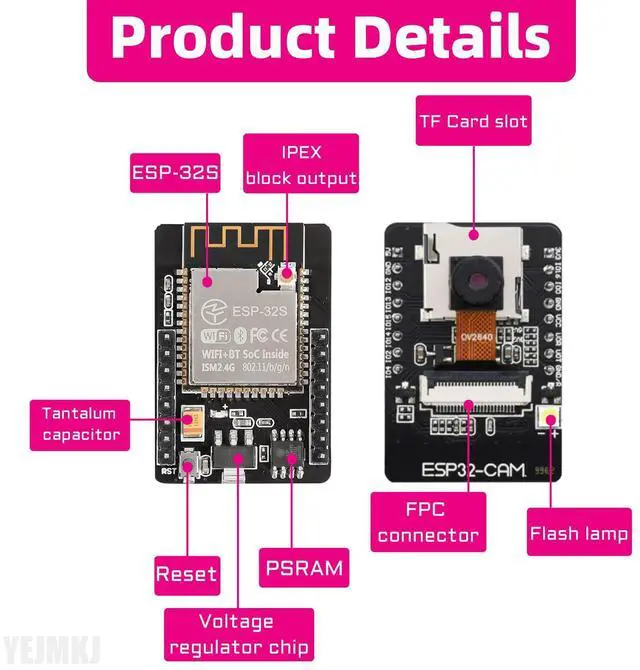 Alt view image 3 of 5 - YEJMKJ 3pcs ESP32 CAM Development Board with 8MP OV2640 Camera Module, ESP32-CAM WiFi Bluetooth Module ESP32-CAM-MB Micro USB to Serial Port with TF Card Slot for Arduino for Raspberry Pi