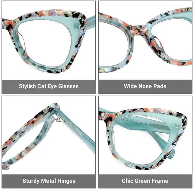 Alt view image 3 of 5 - Zeelool Women's Cat Eye Glasses Stylish Acetate Eyewear Blue Light Blocking Glasses Anti Eyestrain Glasses ZJGA359158-01 Green