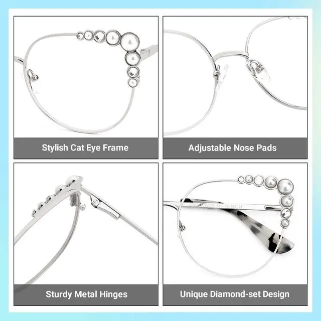 Alt view image 5 of 5 - Zeelool Stylish Metal Cat Eye Blue Light Blocking Glasses for Women ZJGM751692-03 Silver