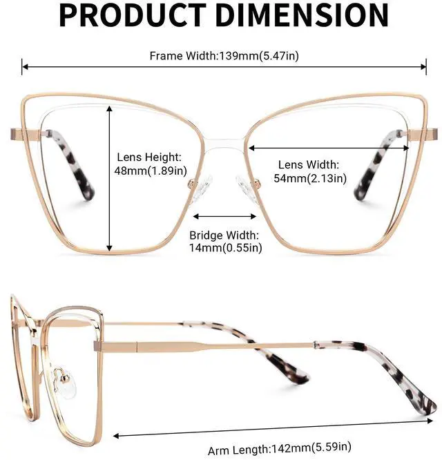 Alt view image 4 of 5 - Zeelool Butterfly Glasses Metal Eyewear for Women Blue Light Blocking Glasses Anti Eyestrain Glasses ZJGM139501-03 Gold
