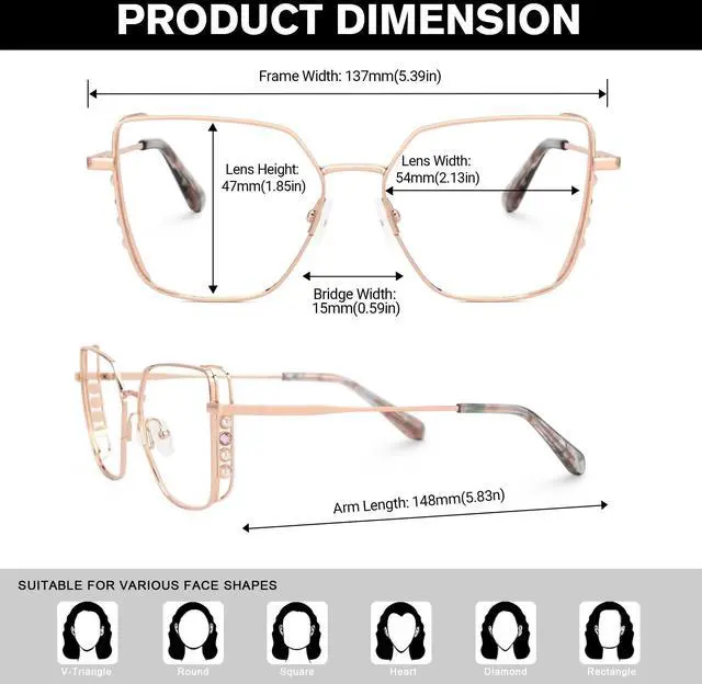 Alt view image 4 of 5 - Zeelool Blue Light Blocking Glasses, Metal Glasses Frame for Women Eyewear with Clear Lenses Anti Eyestrain & UV from Computer/TV/Phone ZJGM468946-01B