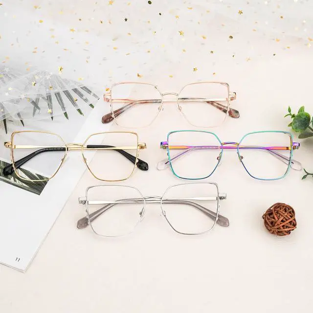 Alt view image 5 of 5 - Zeelool Blue Light Blocking Glasses, Metal Glasses Frame for Women Eyewear with Clear Lenses Anti Eyestrain & UV from Computer/TV/Phone ZJGM468946-01B