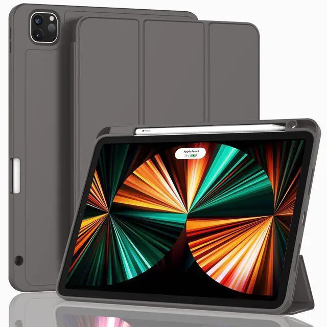 Main image of ZryXal New iPad Pro 12.9 Inch Case 2022/2021/2020(6th/5th/4th Gen) with Pencil Holder,Smart iPad Case [Support Touch ID and Auto Wake/Sleep] with Auto 2nd Gen Pencil Charging (Space Gray)