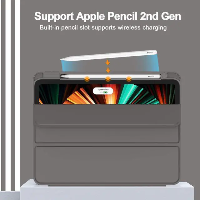 Alt view image 2 of 5 - ZryXal New iPad Pro 12.9 Inch Case 2022/2021/2020(6th/5th/4th Gen) with Pencil Holder,Smart iPad Case [Support Touch ID and Auto Wake/Sleep] with Auto 2nd Gen Pencil Charging (Space Gray)