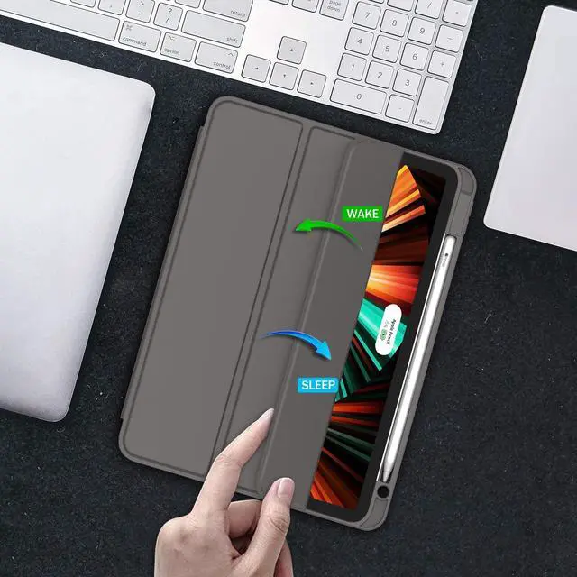 Alt view image 5 of 5 - ZryXal New iPad Pro 12.9 Inch Case 2022/2021/2020(6th/5th/4th Gen) with Pencil Holder,Smart iPad Case [Support Touch ID and Auto Wake/Sleep] with Auto 2nd Gen Pencil Charging (Space Gray)