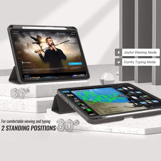 Alt view image 4 of 5 - ZryXal New iPad Pro 12.9 Inch Case 2022/2021/2020(6th/5th/4th Gen) with Pencil Holder,Smart iPad Case [Support Touch ID and Auto Wake/Sleep] with Auto 2nd Gen Pencil Charging (Space Gray)