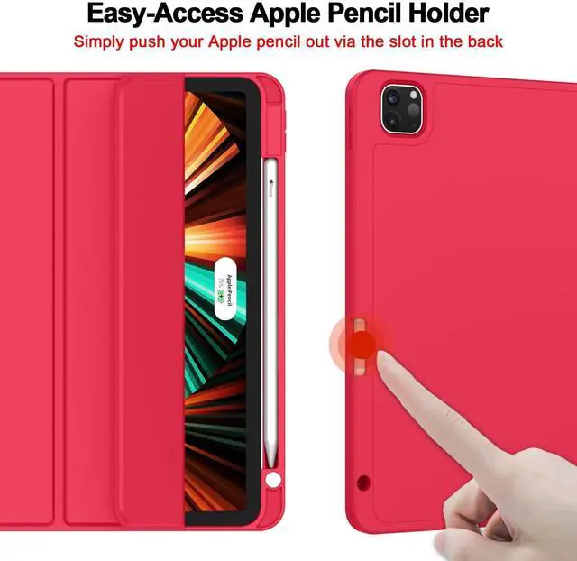 Alt view image 3 of 5 - ZryXal New iPad Pro 12.9 Inch Case 2022/2021/2020(6th/5th/4th Gen) with Pencil Holder,Smart iPad Case [Support Touch ID and Auto Wake/Sleep] with Auto 2nd Gen Pencil Charging (Red)