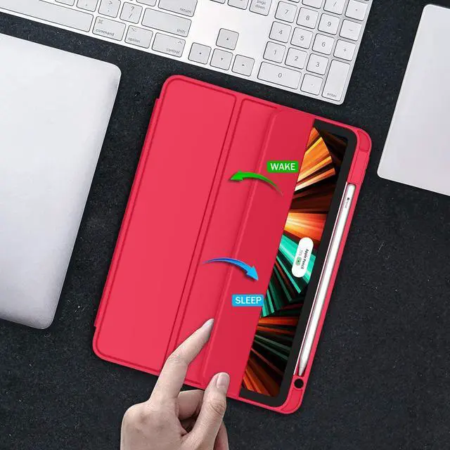 Alt view image 5 of 5 - ZryXal New iPad Pro 12.9 Inch Case 2022/2021/2020(6th/5th/4th Gen) with Pencil Holder,Smart iPad Case [Support Touch ID and Auto Wake/Sleep] with Auto 2nd Gen Pencil Charging (Red)