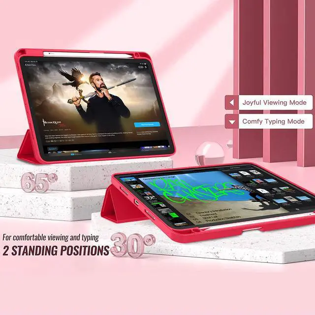 Alt view image 4 of 5 - ZryXal New iPad Pro 12.9 Inch Case 2022/2021/2020(6th/5th/4th Gen) with Pencil Holder,Smart iPad Case [Support Touch ID and Auto Wake/Sleep] with Auto 2nd Gen Pencil Charging (Red)