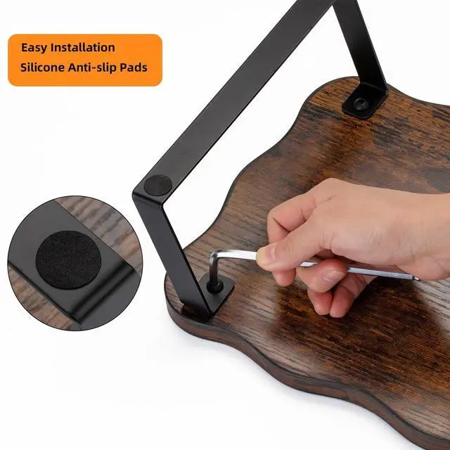 Alt view image 4 of 5 - Monitor Stand Riser, Wooden Computer Stand for Desk, Wood and Steel Multi-Purpose Desktop Storage Laptop Riser Desk Shelf for Computer, Laptop, PC, Printer, 21.65 x 9.45 x 3.94 Inch Length (Brown/1 Pc