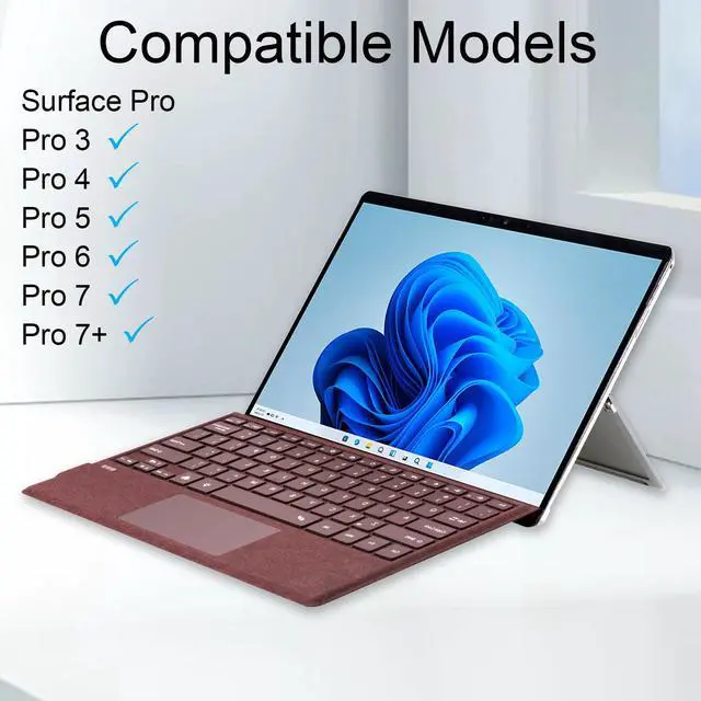 Alt view image 2 of 5 - mobee Type Cover for Microsoft Surface Pro 7+/ Pro 7 / Pro 6 / Pro 5 / Pro 4 / Pro 3, Bluetooch Type Keyboard with Multi-Touch Trackpad, Ultra Silm (Wine with Backlit)