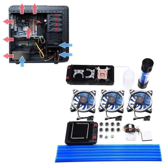 Alt view image 3 of 5 - DIY Liquid CPU Cooler Kit 120/240mm Heat Sink CPU Water Block Pump Reservoir LED Fan Compputer Water Cooling Kit Liquid CPU Cooler Kit