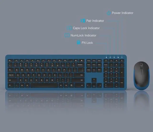 Alt view image 4 of 5 - Wireless Keyboard and Mouse Combo - Full Size Slim Thin Wireless Keyboard Mouse with Numeric Keypad 2.4G Stable Connection Adjustable DPI (Dark Blue)
