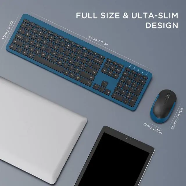 Alt view image 3 of 5 - Wireless Keyboard and Mouse Combo - Full Size Slim Thin Wireless Keyboard Mouse with Numeric Keypad 2.4G Stable Connection Adjustable DPI (Dark Blue)