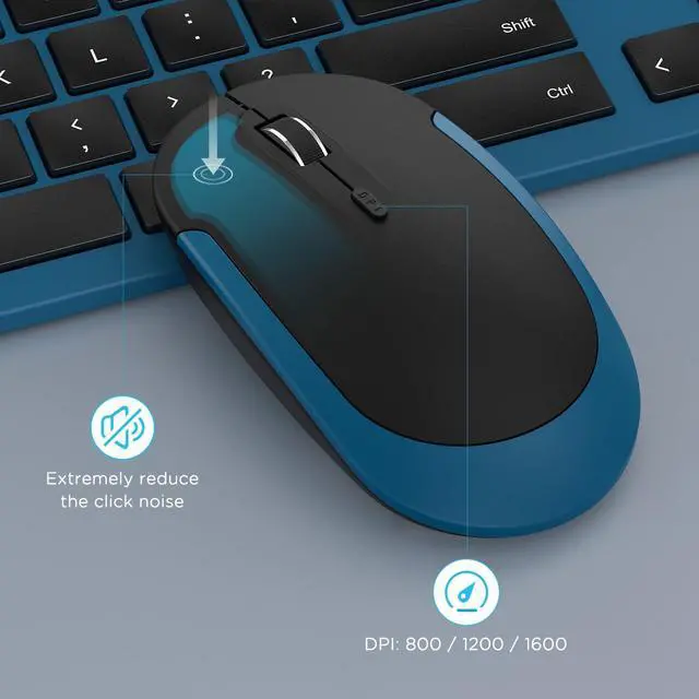 Alt view image 5 of 5 - Wireless Keyboard and Mouse Combo - Full Size Slim Thin Wireless Keyboard Mouse with Numeric Keypad 2.4G Stable Connection Adjustable DPI (Dark Blue)