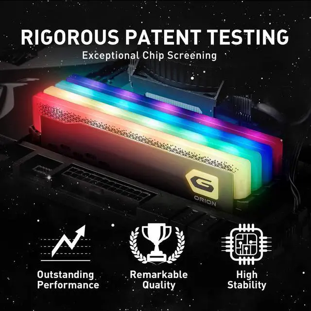 Alt view image 4 of 5 - GeIL Orion RGB DDR4 RAM, 16GB (8GBx2) 3200MHz 1.35V XMP2.0, Intel/AMD Compatible, Long DIMM High Speed Desktop Memory, Hardcore Immersive Gaming/Multimedia Content Creation/Quality Live Streaming