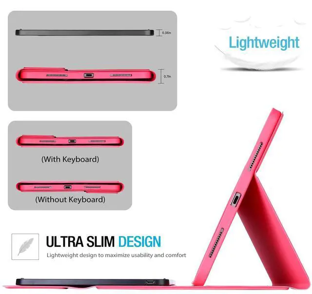 Alt view image 5 of 5 - ProCase for iPad 11th (A16) 11-inch 2025 / 10th Generation Case with Keyboard 10.9 inch 2022, PU Leather Case with Magnetically Detachable Wireless Keyboard -Pink