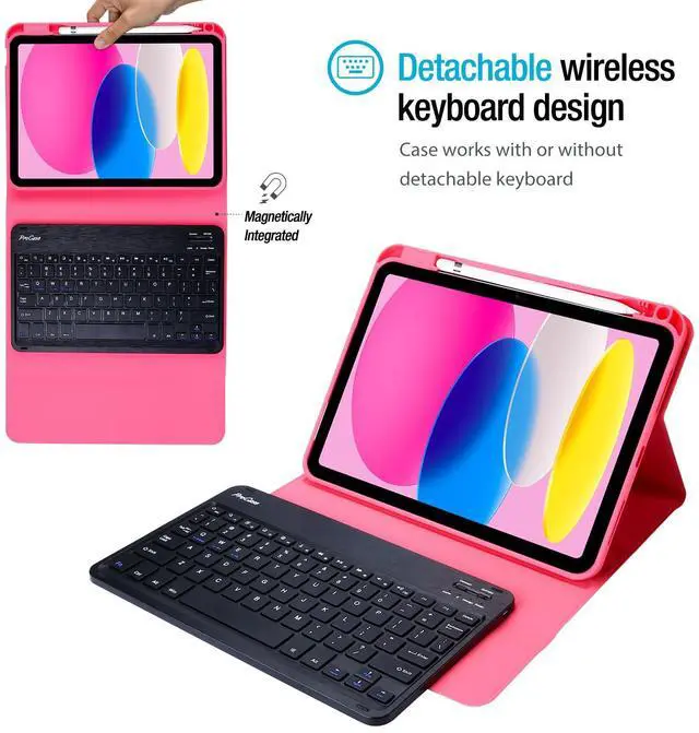 Alt view image 3 of 5 - ProCase for iPad 11th (A16) 11-inch 2025 / 10th Generation Case with Keyboard 10.9 inch 2022, PU Leather Case with Magnetically Detachable Wireless Keyboard -Pink
