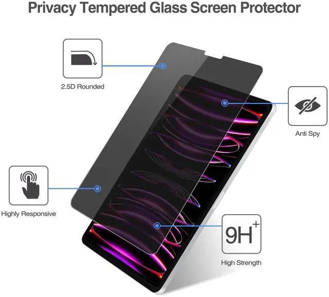 Alt view image 4 of 5 - ProCase iPad Pro 12.9 Inch Privacy Screen Protector Bundle with 2+2 Pack Screen Protector for iPad Pro 12.9 inch 6th 5th 4th Generation 2022 2021 2020 with Camera Lens Protector