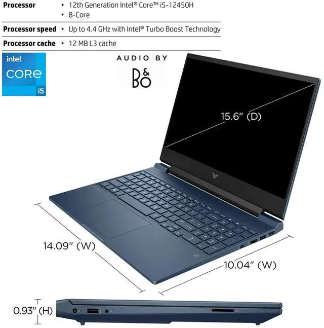 Alt view image 4 of 5 - HP Victus 15.6 i5 Gaming Laptop, 15.6" FHD 1920*1080 144Hz, Intel Core i5-12450H, NVIDIA GeForce RTX 3050, 32GB RAM, 1TB SSD, Backlit KB, Touchpad, SD Card Reader, Webcam, HDMI, Wi-Fi 6, W11 H, Blue