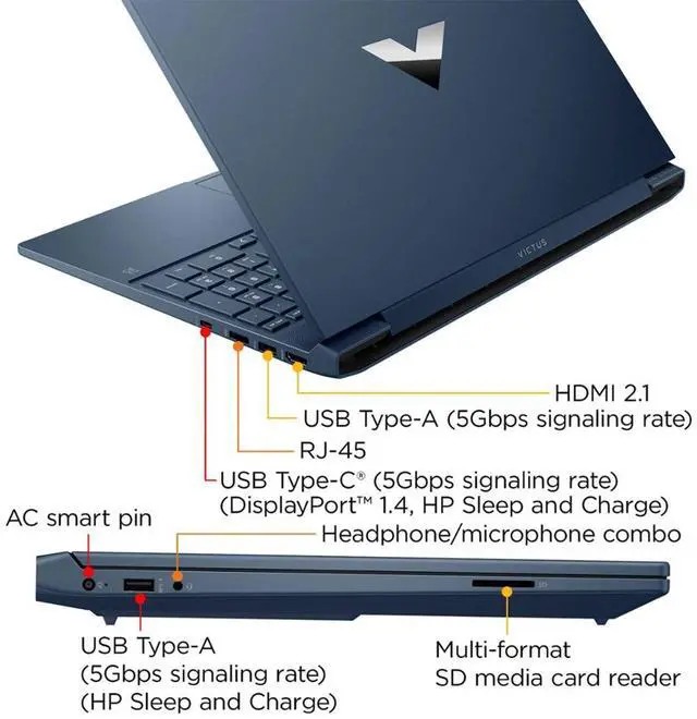 Alt view image 5 of 5 - HP Victus 15.6 i5 Gaming Laptop, 15.6" FHD 1920*1080 144Hz, Intel Core i5-12450H, NVIDIA GeForce RTX 3050, 32GB RAM, 1TB SSD, Backlit KB, Touchpad, SD Card Reader, Webcam, HDMI, Wi-Fi 6, W11 H, Blue
