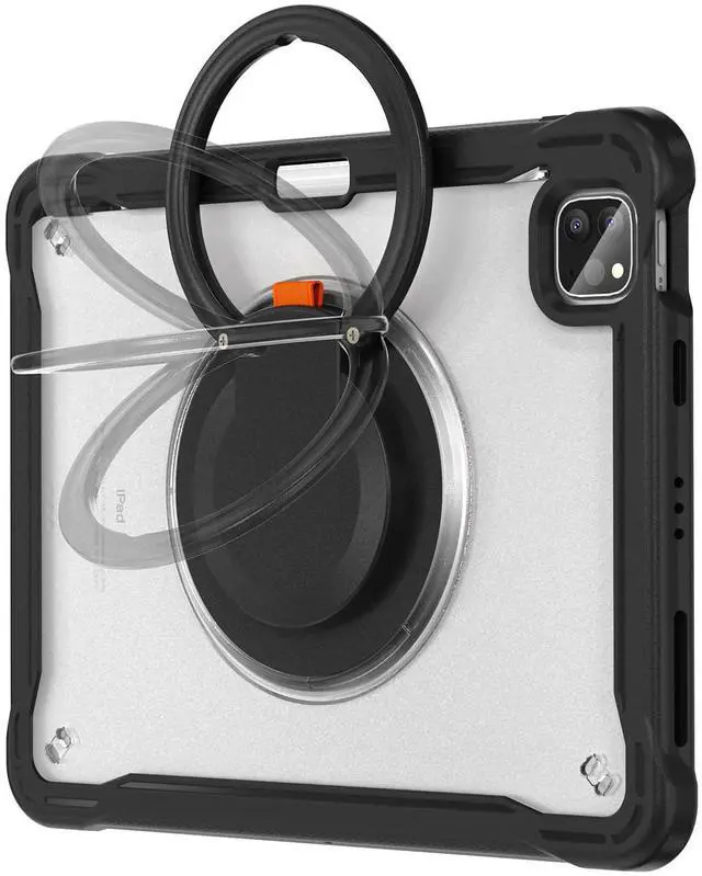 Alt view image 2 of 5 - Batianda Ultimate Protective Case for iPad Pro 11-inch 2022 4th M2 Chip /2021 (3rd Generation) Rugged Shockproof Tablet Cover with 360° Rotatable Kickstand & Shoulder Strap & Pencil Holder, Black