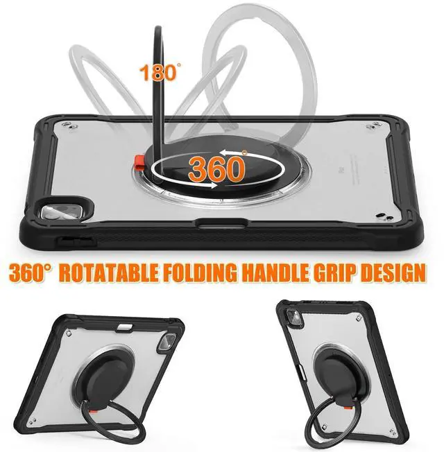 Alt view image 3 of 5 - Batianda Ultimate Protective Case for iPad Pro 11-inch 2022 4th M2 Chip /2021 (3rd Generation) Rugged Shockproof Tablet Cover with 360° Rotatable Kickstand & Shoulder Strap & Pencil Holder, Black