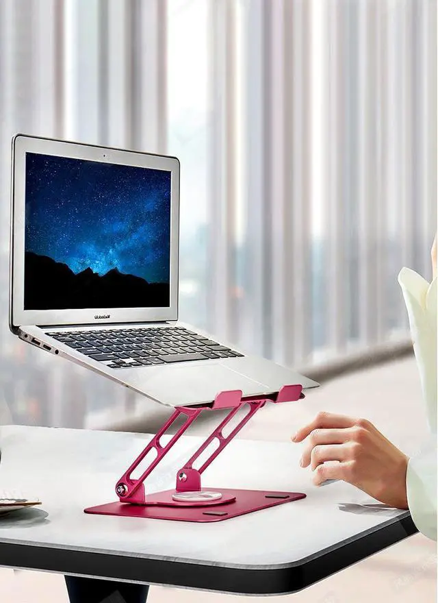 Alt view image 2 of 5 - Uncaged Ergonomics Swivel Laptop Stand for Desk, Adjustable Computer iPad Stand for Desk w/ 360 Rotation, Portable Laptop Holder for Home Office Ergonomic Supplies (Rose Gold)