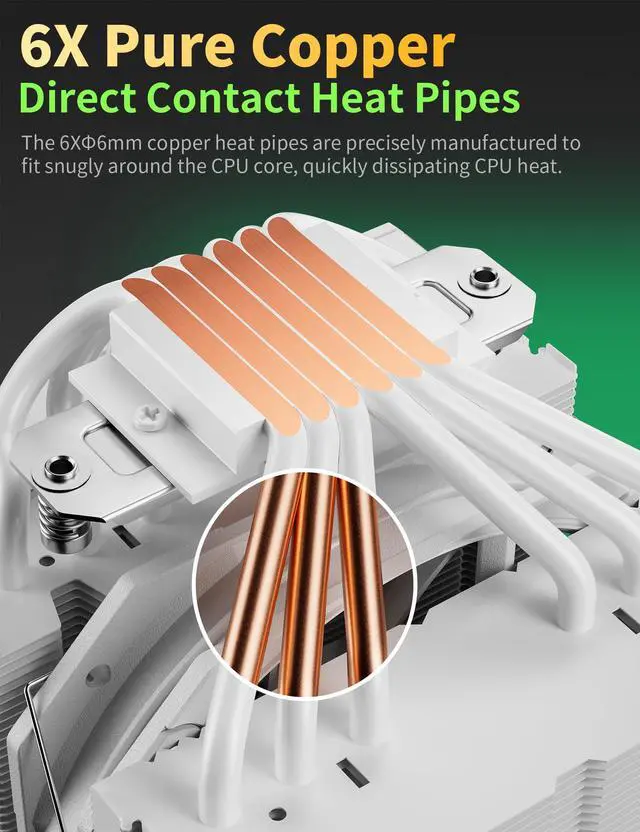 Alt view image 2 of 5 - CPU Air Cooler with 6X6mm Heat Pipes,Dual 120mm Fan ARGB CPU Cooler 1600rmp,CPU Air Cooler AMD AM5/AM4/AM3 Series,CPU Air Cooler 6.22 Height compatible with Intel LGA 1851/1700/1150/1155/2011(White)