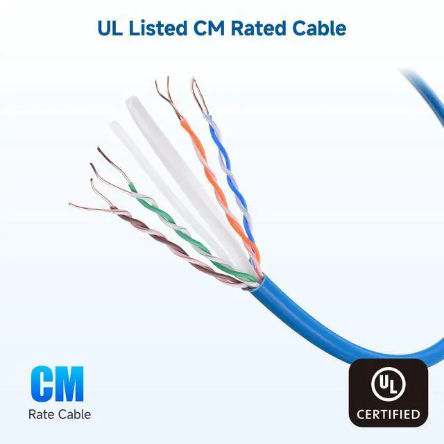Alt view image 2 of 5 - Cable Matters [UL Listed] 10Gbps in-Wall (CM) Rated 23AWG Bare Copper Cat 6 Cable - 500ft, Solid, UTP Cat6 Bulk Ethernet Cable, Cat6 Ethernet Cord, Blue