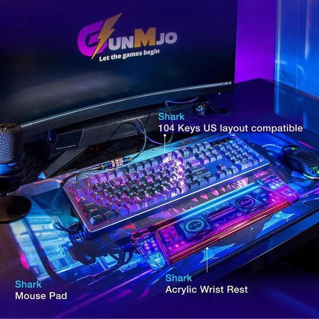 Alt view image 2 of 5 - GUNMJO Shark PBT Dye-Sublimation Keycaps+Acrylic Wrist Rest+Gaming Mousepad Bundle