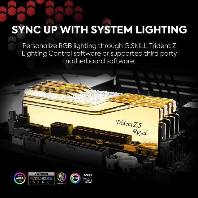 Alt view image 5 of 5 - G.SKILL Trident Z5 Royal Series (Intel XMP 3.0) DDR5 RAM 32GB (2x16GB) 6400MT/s CL30-39-39-102 1.40V Desktop Computer Memory UDIMM - Gold (F5-6400J3039G16GX2-TR5G)