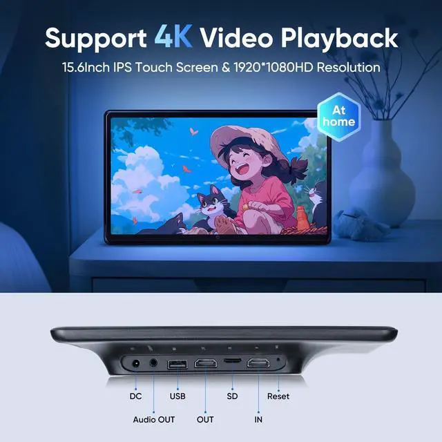 Alt view image 4 of 5 - 15.6" Android Headrest Monitor Tablet Touchscreen Portable Car TV,Support Playback 4K Video Mirroring Sync Screen Phone Wireless Control Bluetooth/HDMI/WiFi/SD/USB Video Player (15.6" 2G+32G (1*PC))