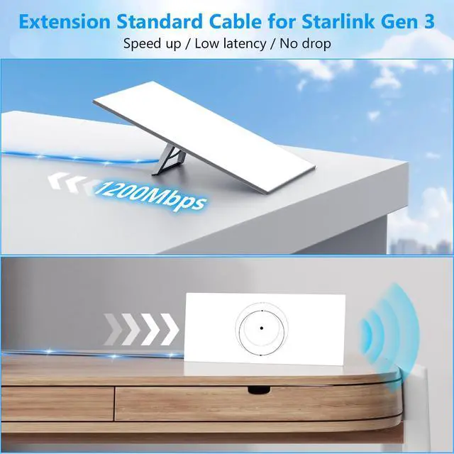 Alt view image 2 of 5 - ANIERY 150FT Gen 3 Cable for Starlink, Waterproof Replacement Cable for Starlink Gen 3, Star Link Standard V3 Ethernet Cables Extension(150FT/46M)