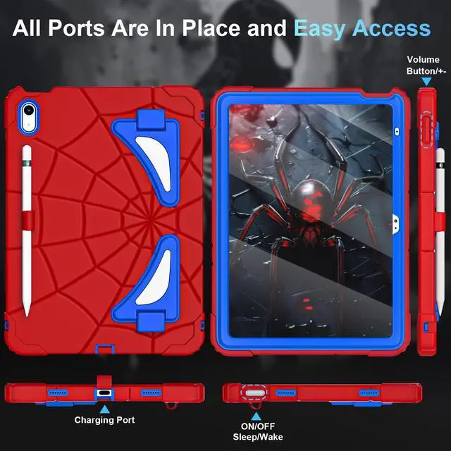 Alt view image 5 of 5 - Auizotl Case for iPad (A16) 11th/10th Generation 2025/2022,Kids Friendly iPad Case 10th Generation with Screen Protector Shoulder Strap Pencil Holder,Heavy Duty Shockproof for 10th Cover,Red Blue