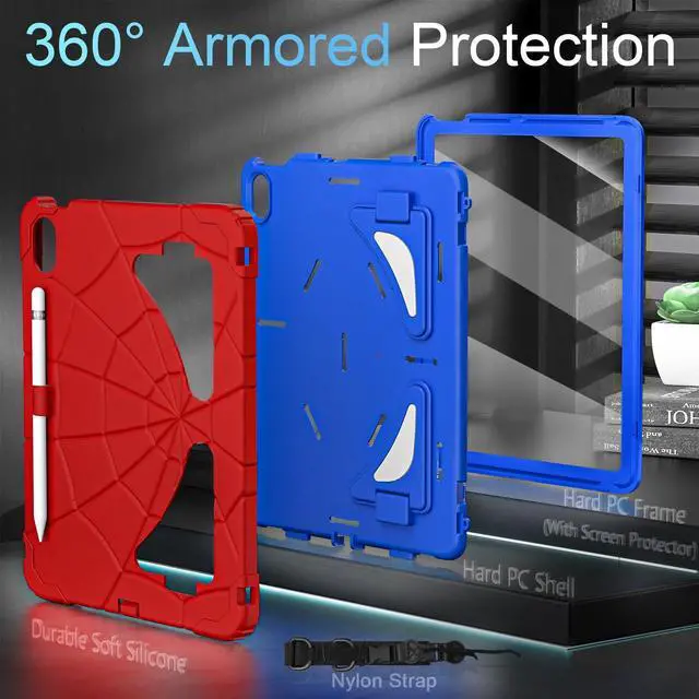 Alt view image 2 of 5 - Auizotl Case for iPad (A16) 11th/10th Generation 2025/2022,Kids Friendly iPad Case 10th Generation with Screen Protector Shoulder Strap Pencil Holder,Heavy Duty Shockproof for 10th Cover,Red Blue