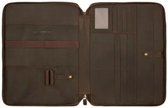 Main image of Awesometik Leather Organizer,Macbook Bag Genuine Full Grain Leather, Crazy Horse Leather Portfolio Bag with Multiple Slots (Brown, Up to 14 inch)