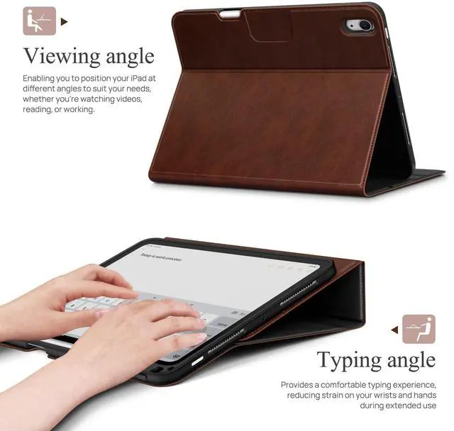 Alt view image 4 of 5 - auaua Case for iPad Air 11 Inch M3/M2 (2025/2024), iPad Air 5th/4th Generation (2022/2020), with Pencil Holder and Pocket, Typing Angle Muti-Stand Magnetic Closure Auto Sleep/Wake (Brown)