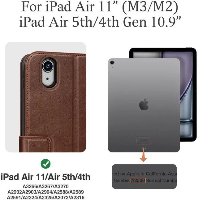 Alt view image 5 of 5 - auaua Case for iPad Air 11 Inch M3/M2 (2025/2024), iPad Air 5th/4th Generation (2022/2020), with Pencil Holder and Pocket, Typing Angle Muti-Stand Magnetic Closure Auto Sleep/Wake (Brown)