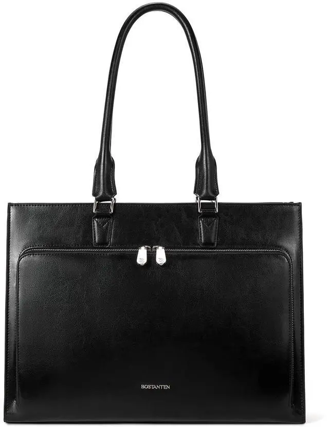 Main image of BOSTANTEN Leather Briefcase for Women Vintage 15.6 inch Laptop Bag for Women Business Shoulder Handbag Black
