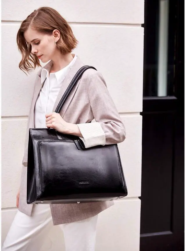 Alt view image 2 of 5 - BOSTANTEN Leather Briefcase for Women Vintage 15.6 inch Laptop Bag for Women Business Shoulder Handbag Black
